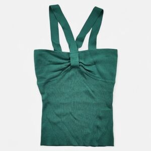 RW&Co Ribbed Knit Tank Top Teal Green S Strappy Bow Front Summer Layer